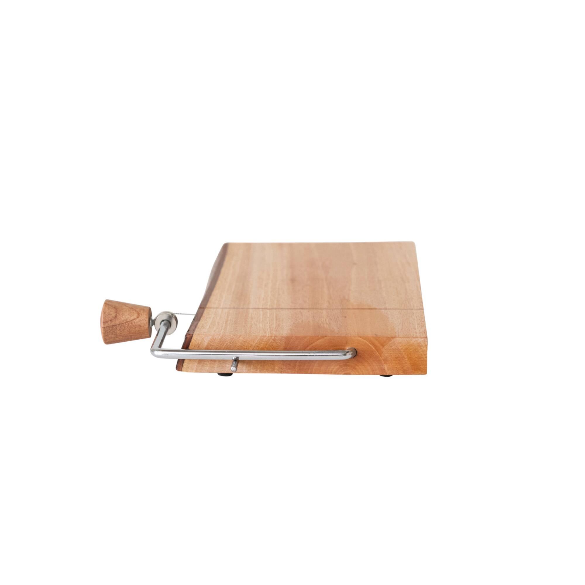 Hello Honey® 10.5" Natural Wood & Metal Cheese Slicer with Bark Edge